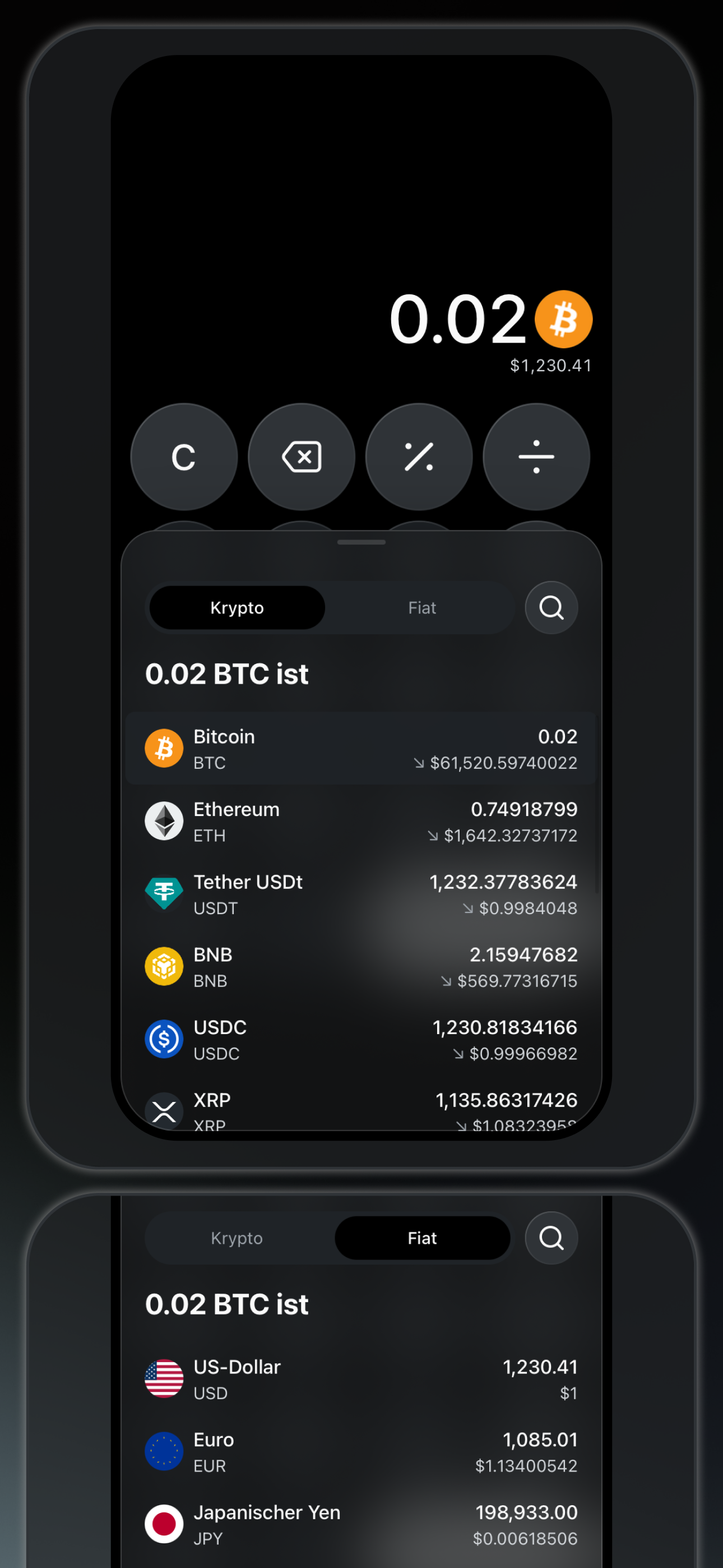 Bitcalc – Umrechnungsergebnisse für Krypto und Fiat