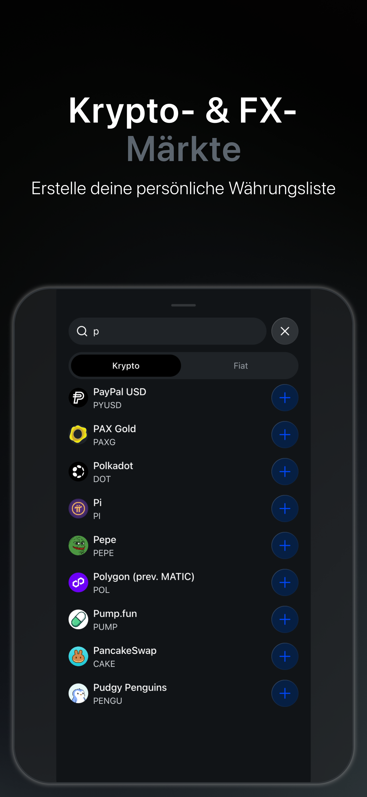 Bitcalc – Krypto- und Devisenmärkte mit persönlicher Währungsliste