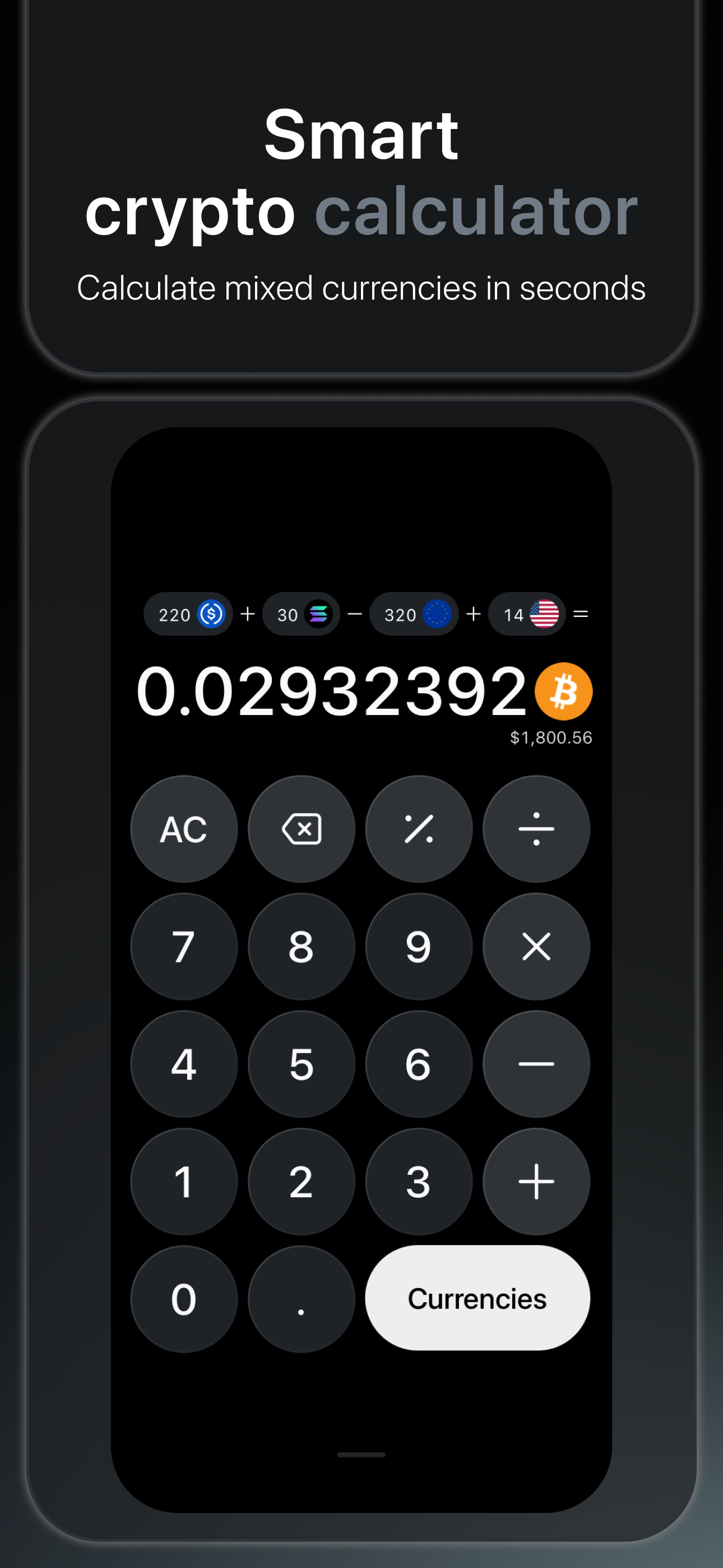 Bitcalc — smart crypto calculator, calculate mixed currencies in seconds