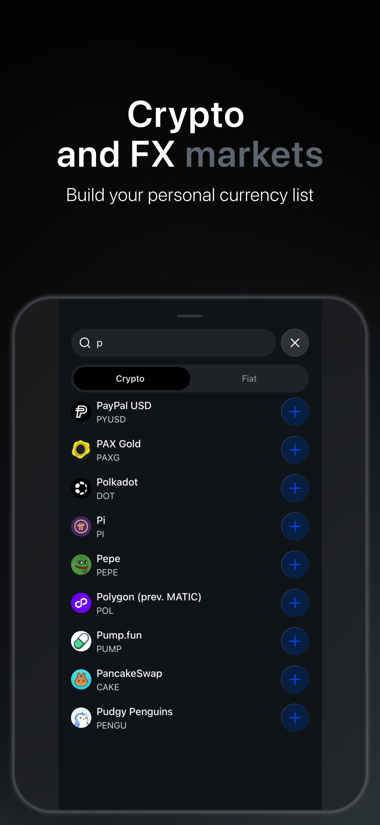 Bitcalc — crypto and FX markets, build your personal currency list