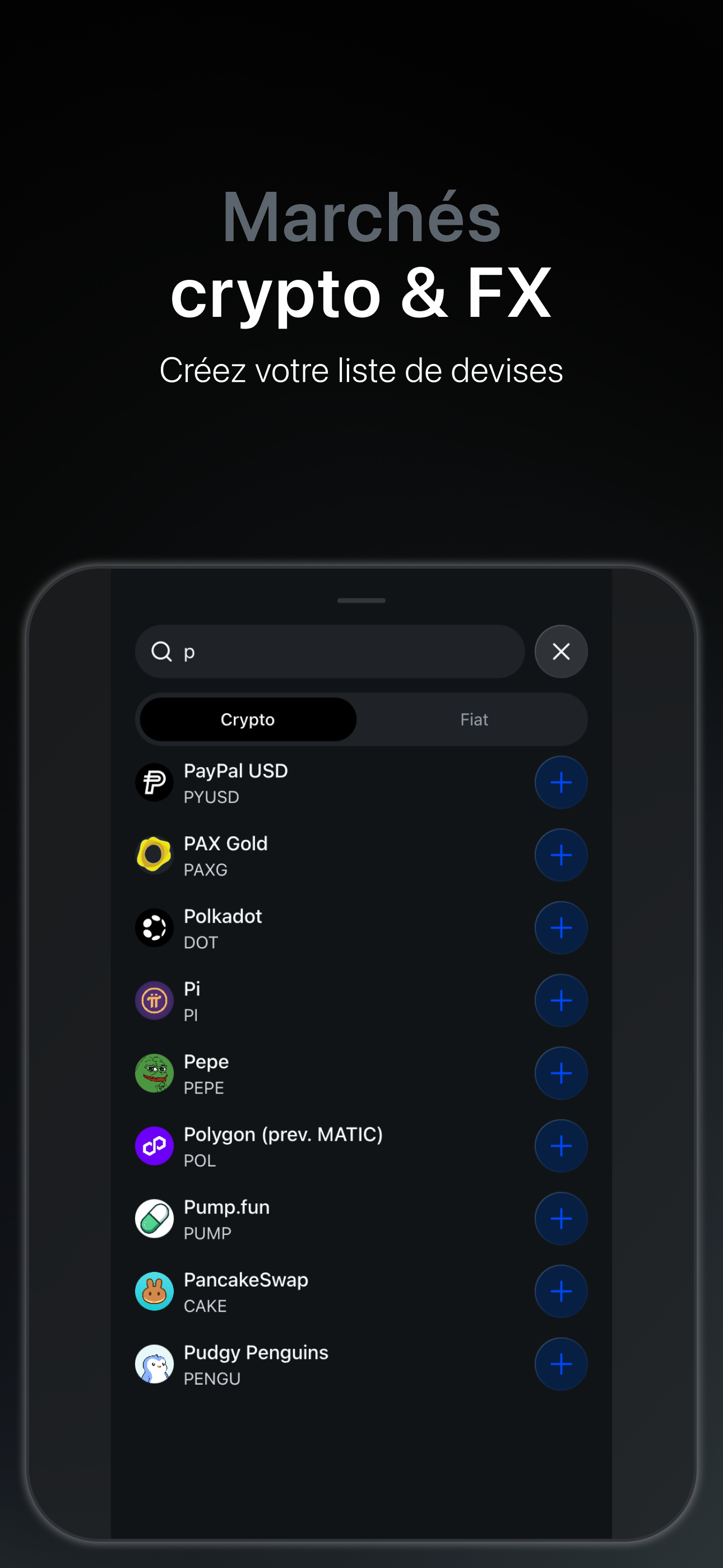 Bitcalc — marchés crypto et Forex, créez votre liste personnelle de devises