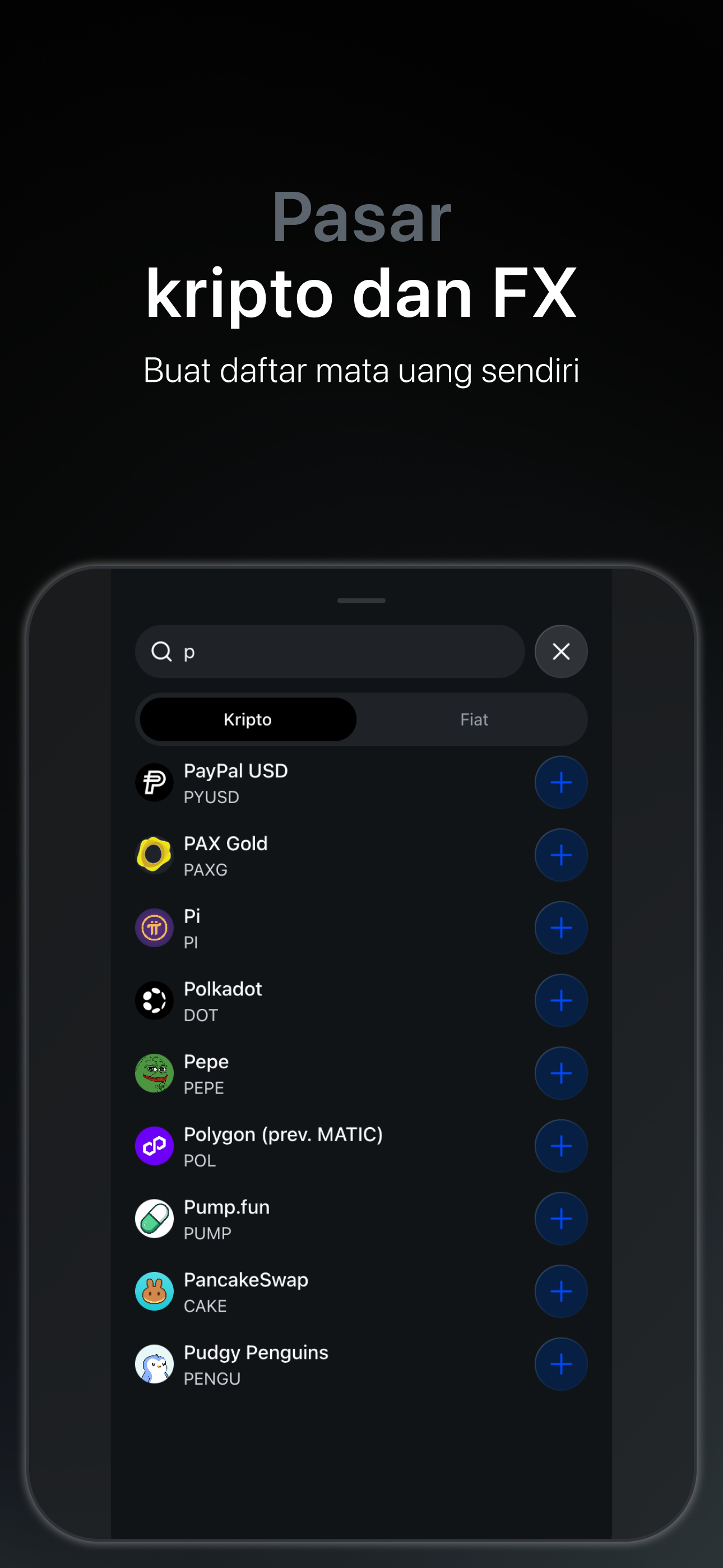Bitcalc — pasar kripto dan valas, buat daftar mata uang pribadi Anda