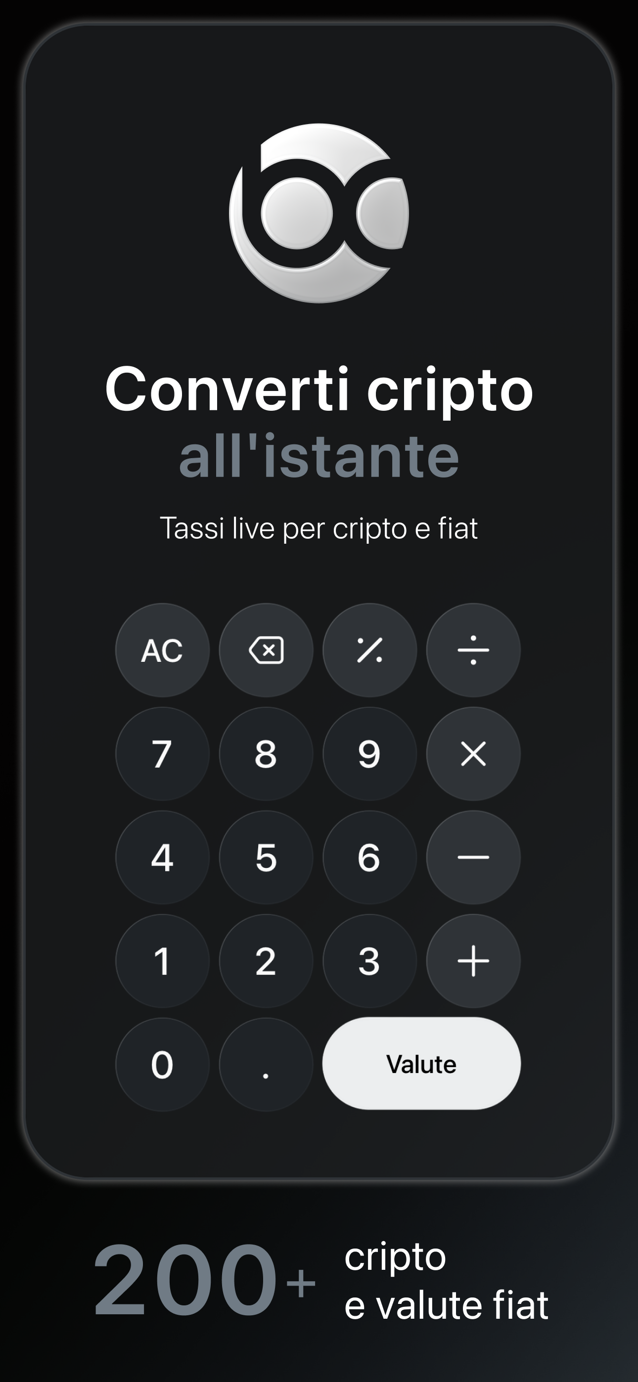 Bitcalc — converti criptovalute all’istante con tassi crypto e valute in tempo reale
