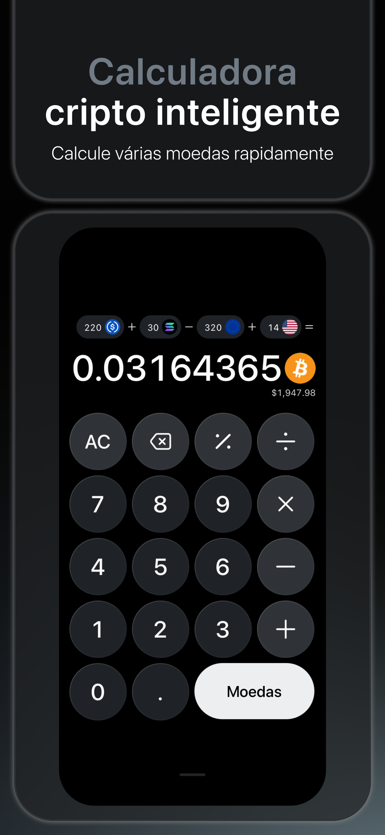 Bitcalc — calculadora inteligente de criptomoedas para múltiplas moedas
