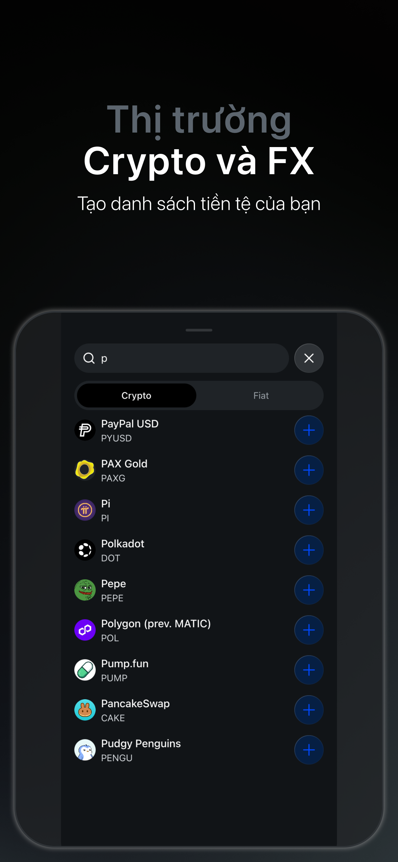 Bitcalc — thị trường crypto và ngoại hối, tạo danh sách tiền tệ của riêng bạn